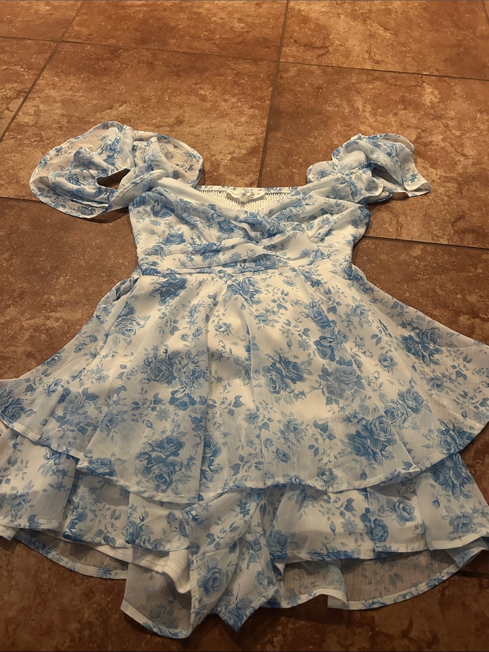Blue Floral Off-Shoulder Mini Dress